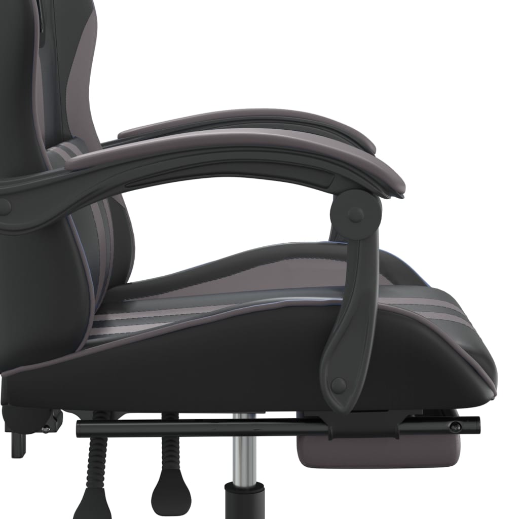 Swivel Gaming Chair with Footrest Black&Grey Faux Leather
