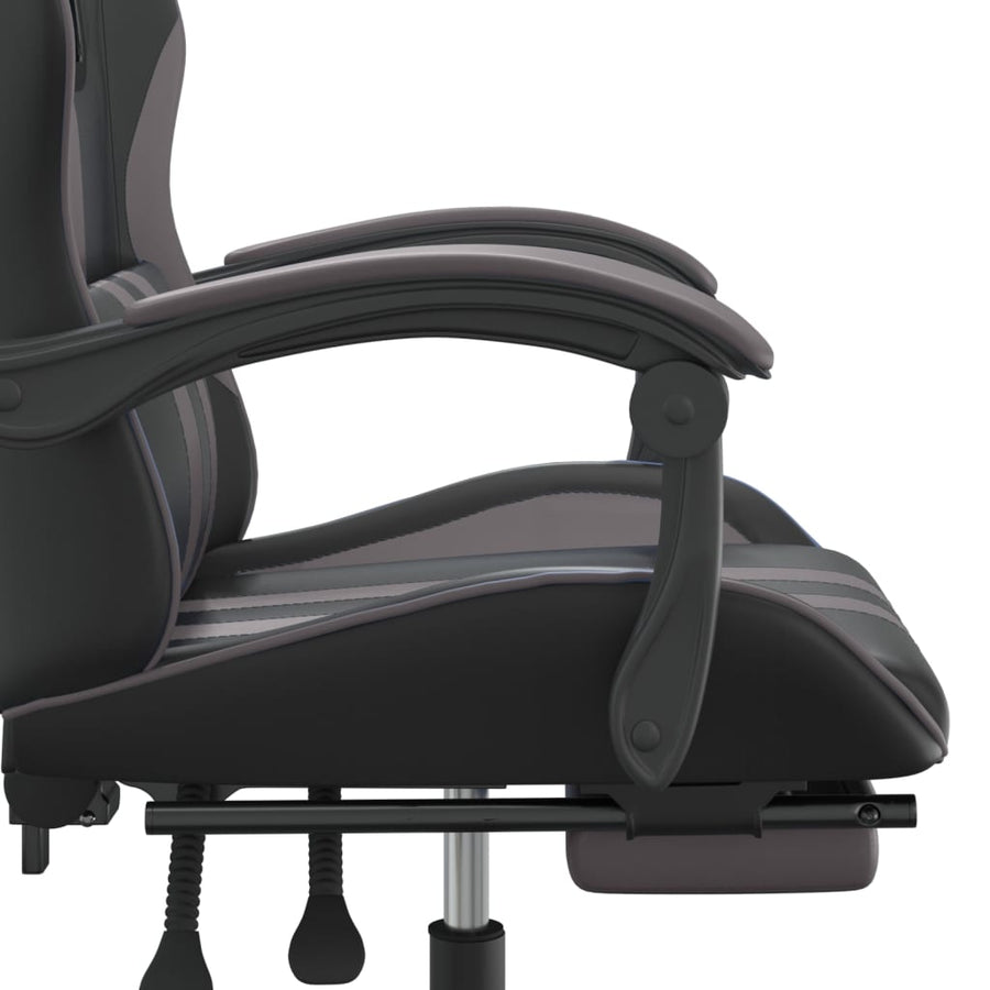 Swivel Gaming Chair with Footrest Black&Grey Faux Leather
