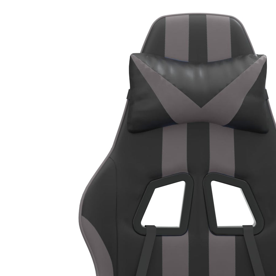 Swivel Gaming Chair with Footrest Black&Grey Faux Leather