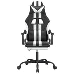 Swivel Gaming Chair with Footrest Black&White Faux Leather