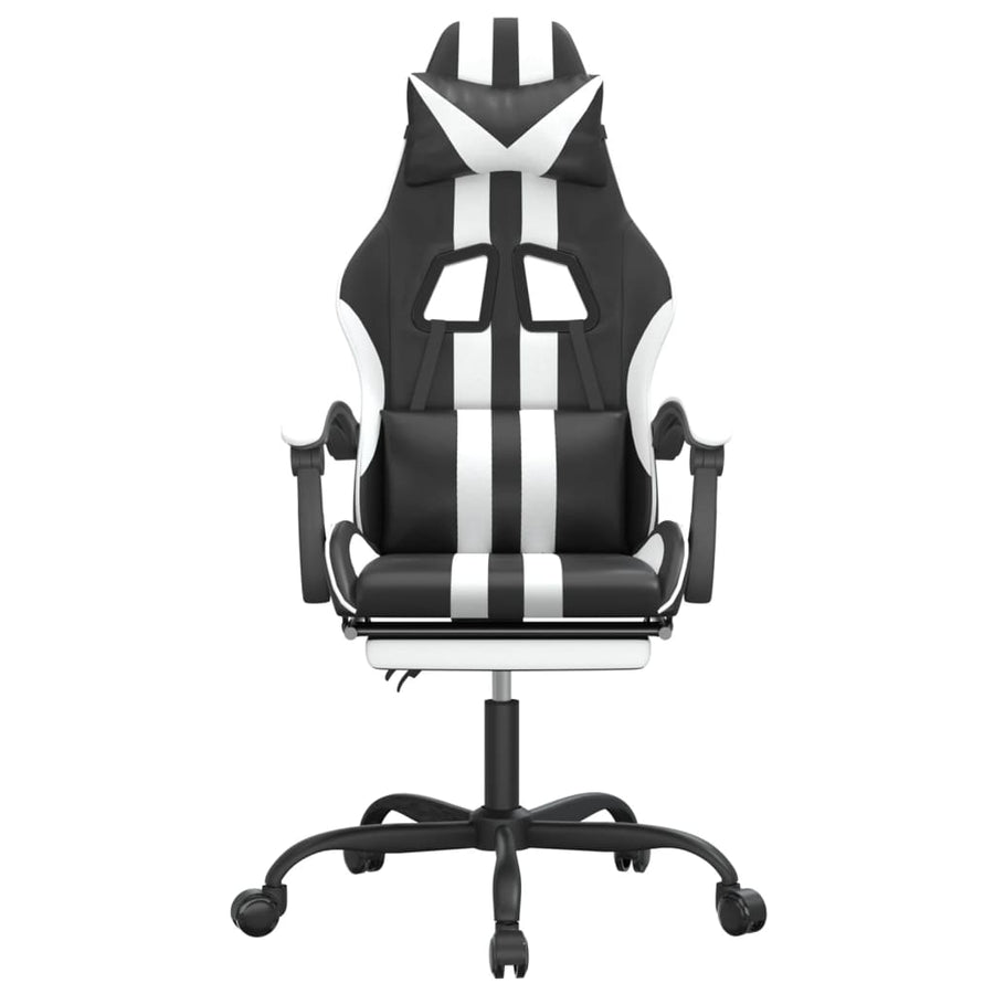 Swivel Gaming Chair with Footrest Black&White Faux Leather