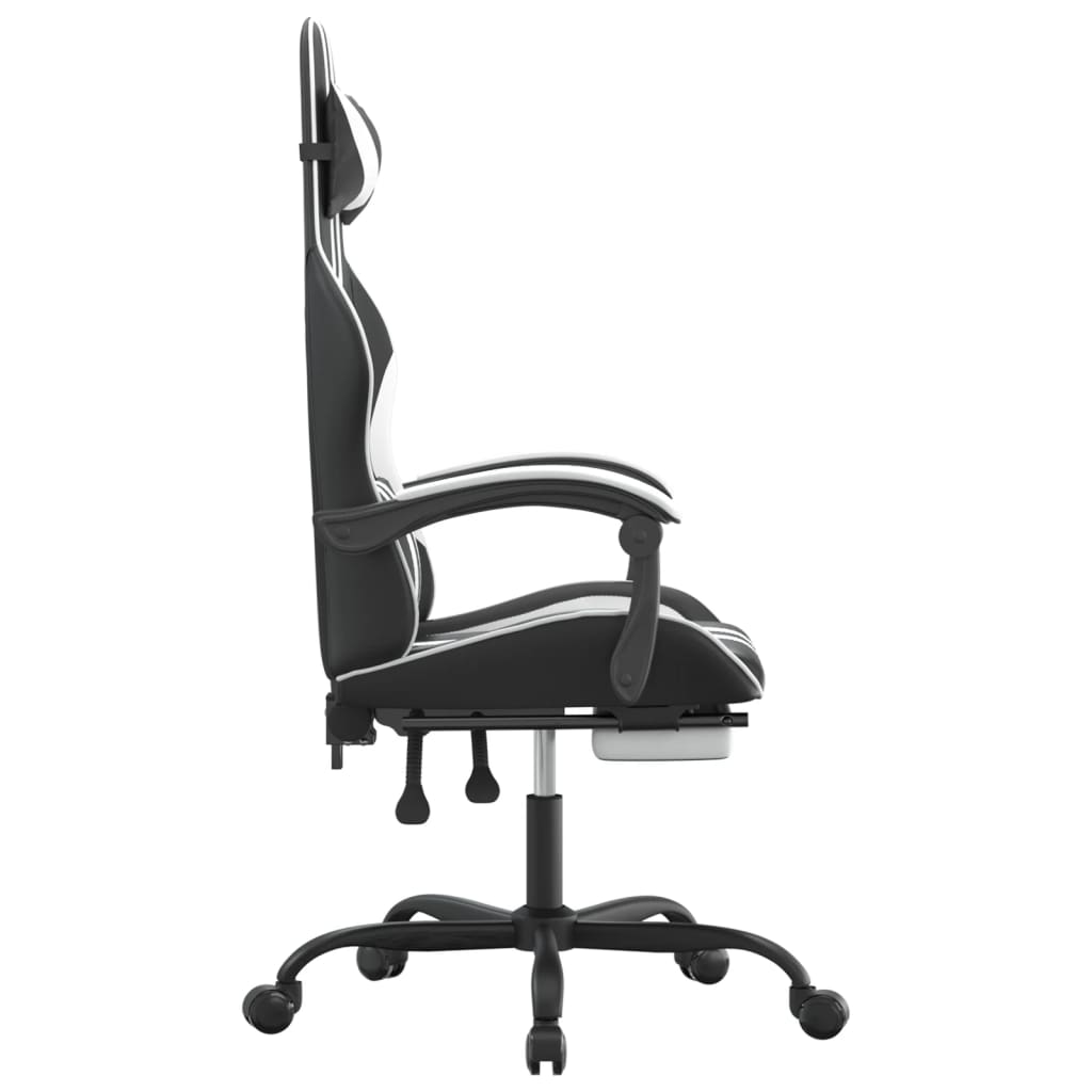 Swivel Gaming Chair with Footrest Black&White Faux Leather