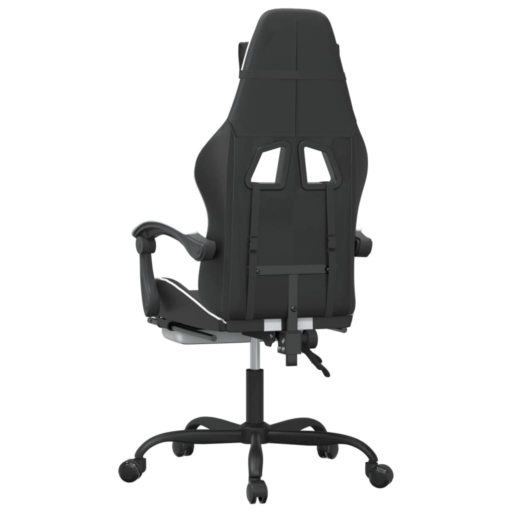 Swivel Gaming Chair with Footrest Black&White Faux Leather