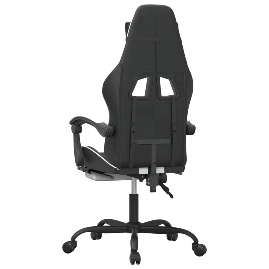 Swivel Gaming Chair with Footrest Black&White Faux Leather