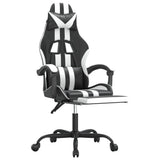 Swivel Gaming Chair with Footrest Black&White Faux Leather