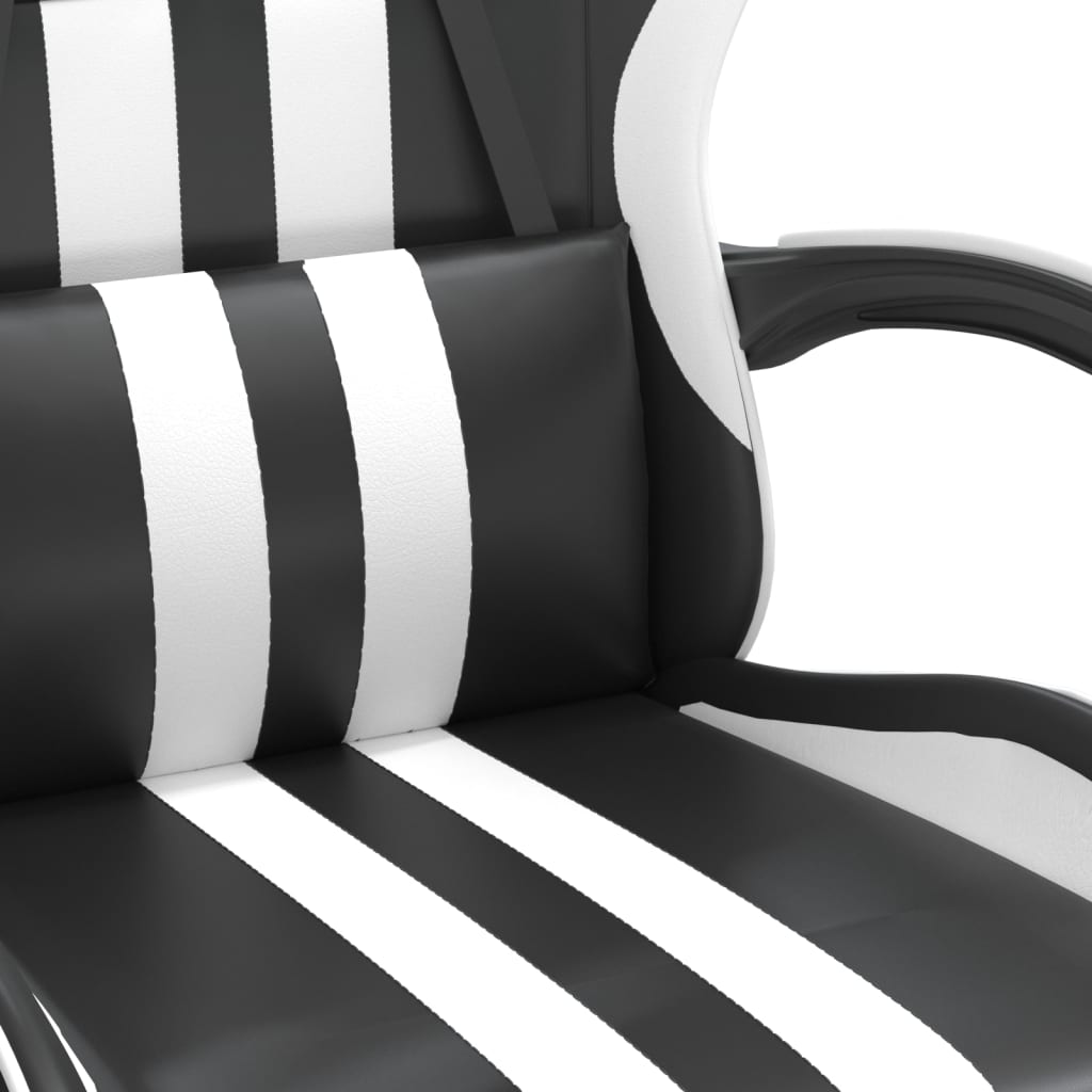 Swivel Gaming Chair with Footrest Black&White Faux Leather