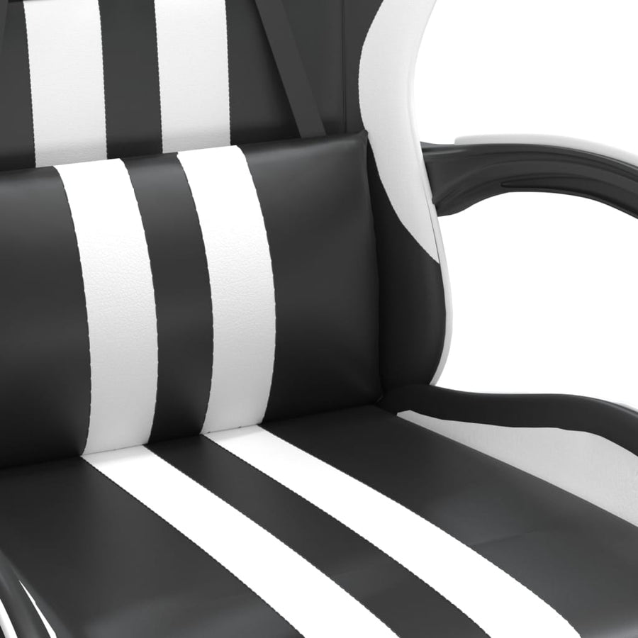 Swivel Gaming Chair with Footrest Black&White Faux Leather
