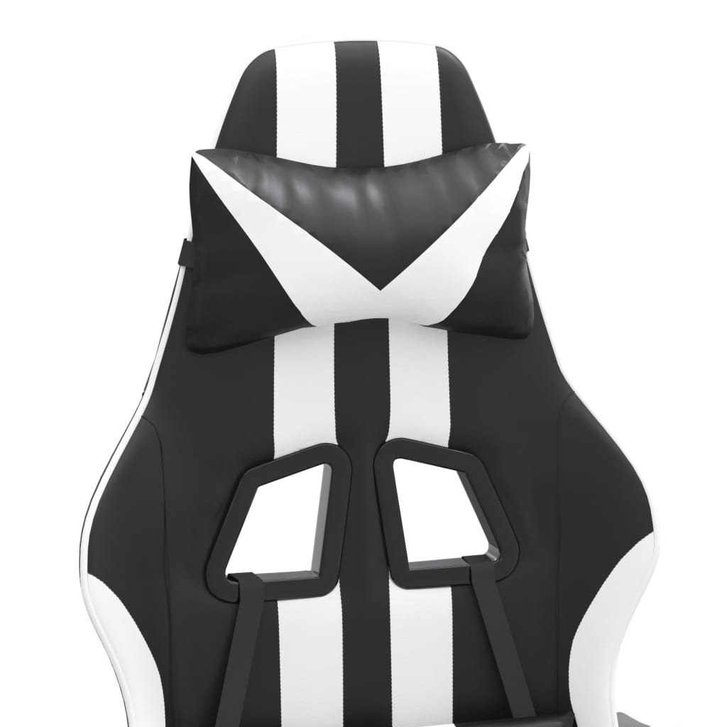 Swivel Gaming Chair with Footrest Black&White Faux Leather
