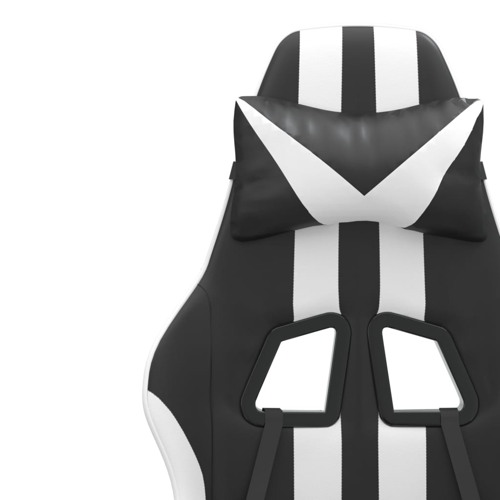 Swivel Gaming Chair with Footrest Black&White Faux Leather
