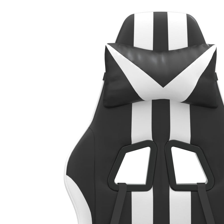 Swivel Gaming Chair with Footrest Black&White Faux Leather
