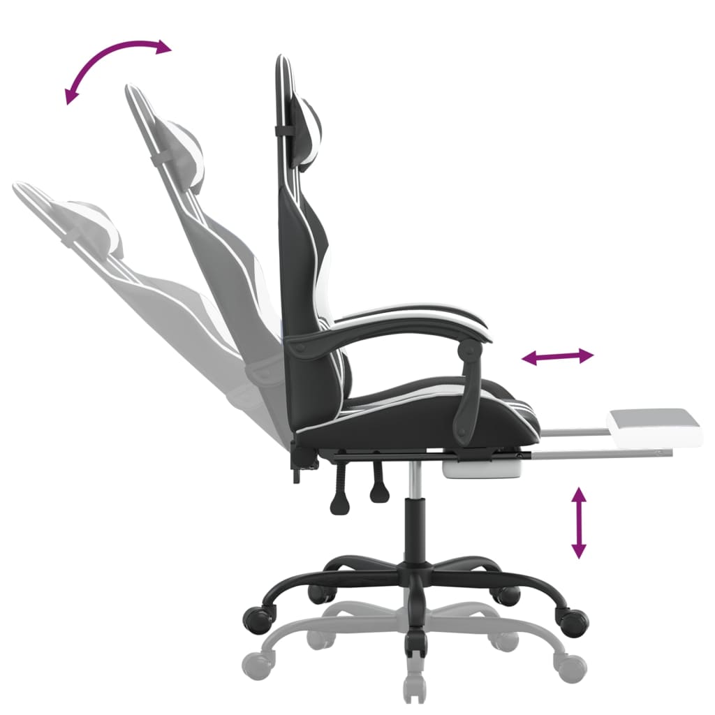Swivel Gaming Chair with Footrest Black&White Faux Leather