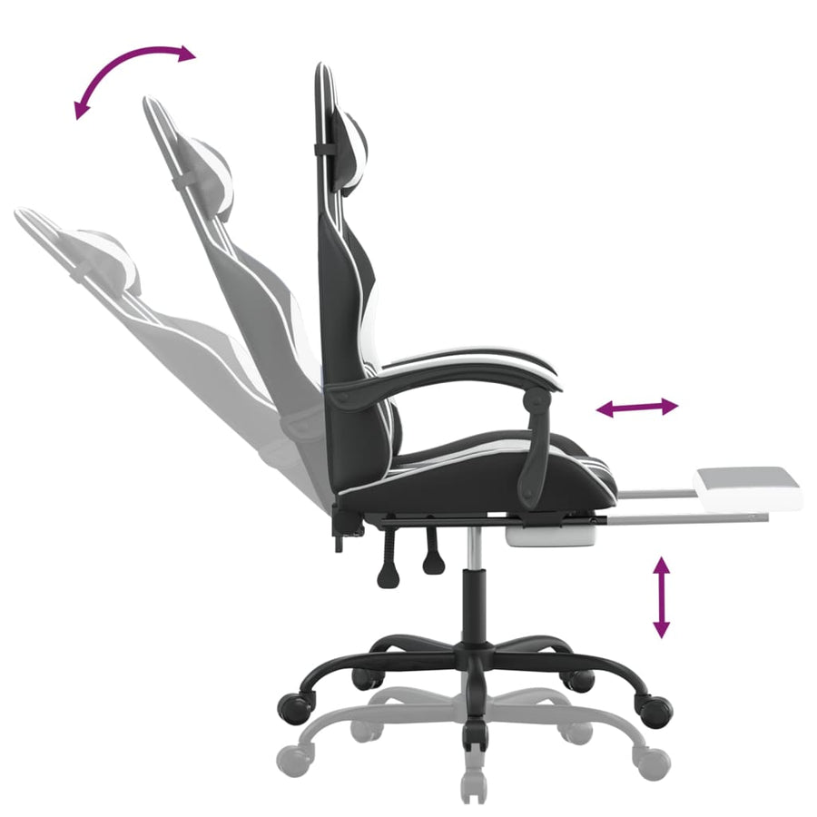 Swivel Gaming Chair with Footrest Black&White Faux Leather