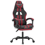 Swivel Gaming Chair with Footrest Black&Wine Red Faux Leather - Front View
