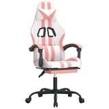 Swivel Gaming Chair with Footrest White&Pink Faux Leather