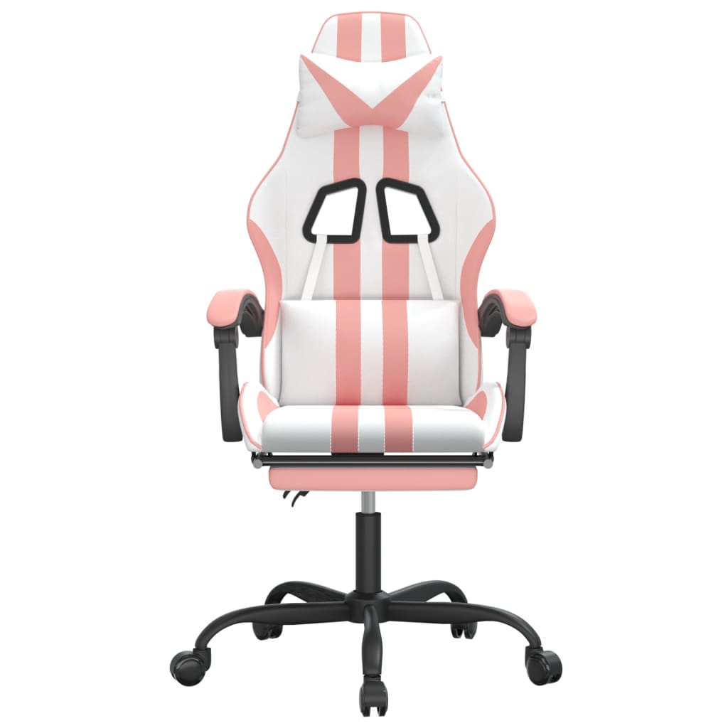 Swivel Gaming Chair with Footrest White&Pink Faux Leather