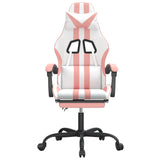Swivel Gaming Chair with Footrest White&Pink Faux Leather