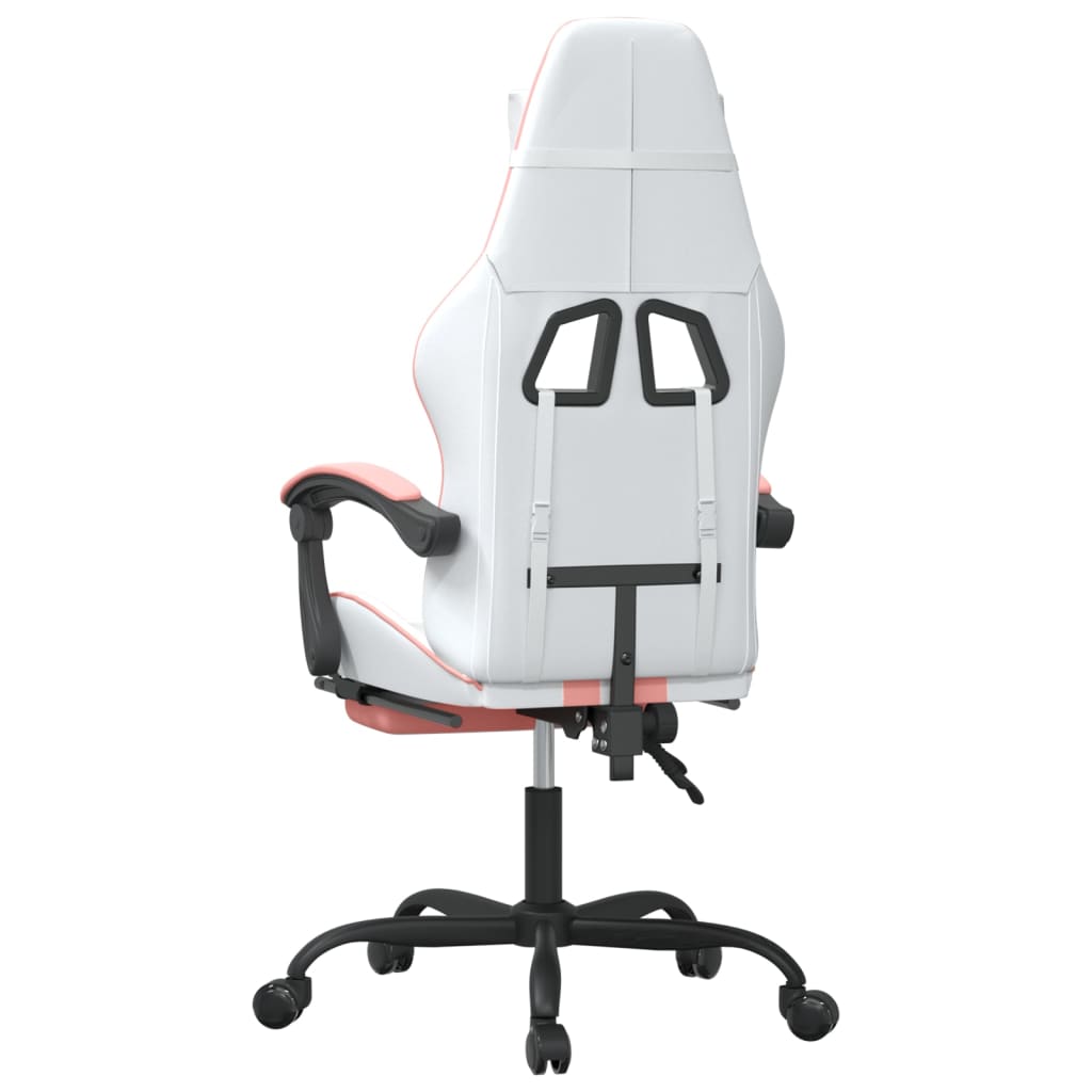 Swivel Gaming Chair with Footrest White&Pink Faux Leather