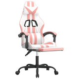 Swivel Gaming Chair with Footrest White&Pink Faux Leather - Rear View