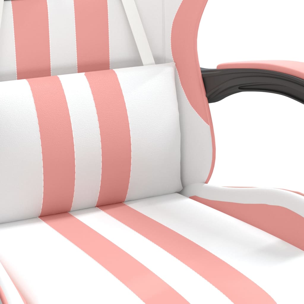 Swivel Gaming Chair with Footrest White&Pink Faux Leather