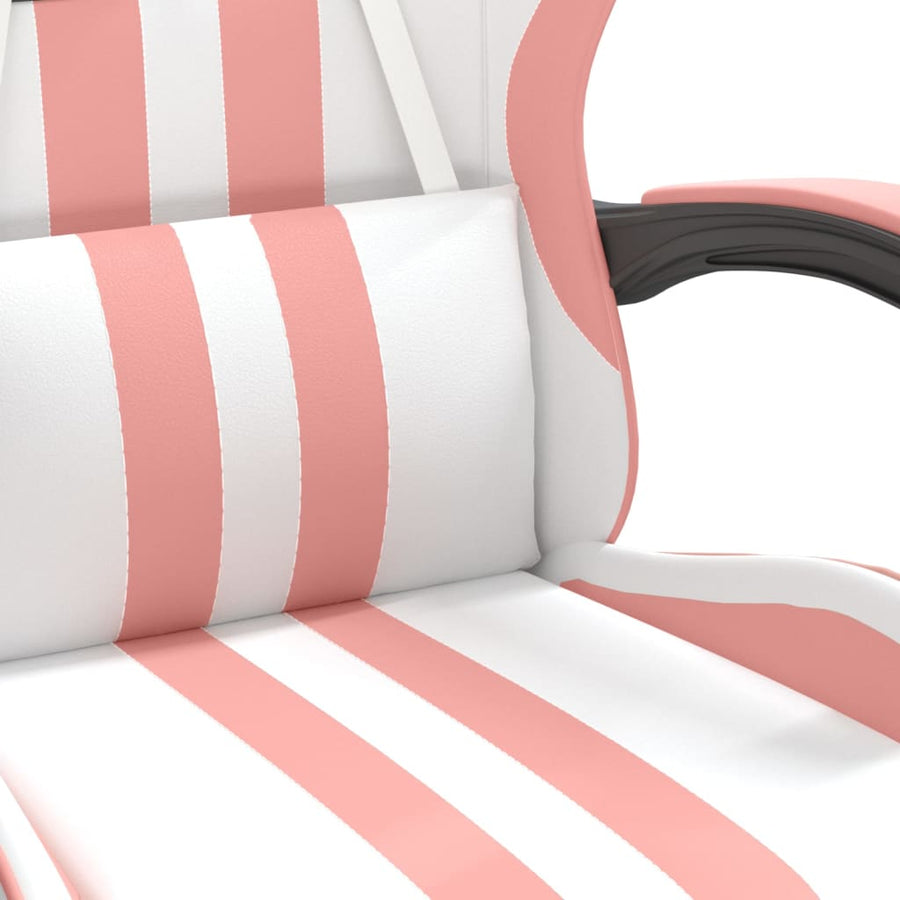 Swivel Gaming Chair with Footrest White&Pink Faux Leather