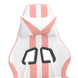Swivel Gaming Chair with Footrest White&Pink Faux Leather