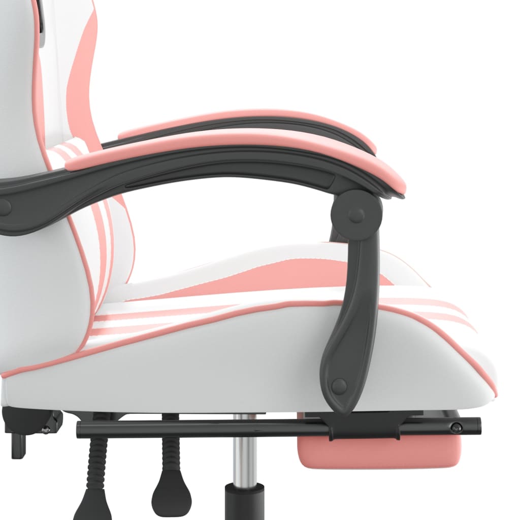 Swivel Gaming Chair with Footrest White&Pink Faux Leather