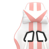 Swivel Gaming Chair with Footrest White&Pink Faux Leather