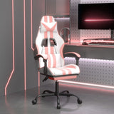 Swivel Gaming Chair with Footrest White&Pink Faux Leather