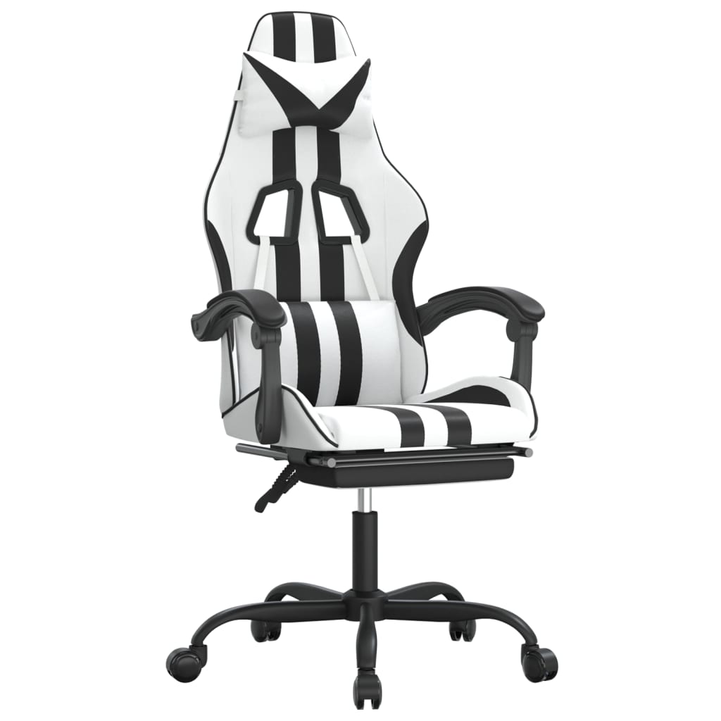 Swivel Gaming Chair with Footrest White&Black Faux Leather
