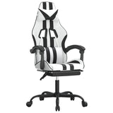 Swivel Gaming Chair with Footrest White&Black Faux Leather - Front View
