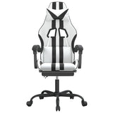 Swivel Gaming Chair with Footrest White&Black Faux Leather - Side View