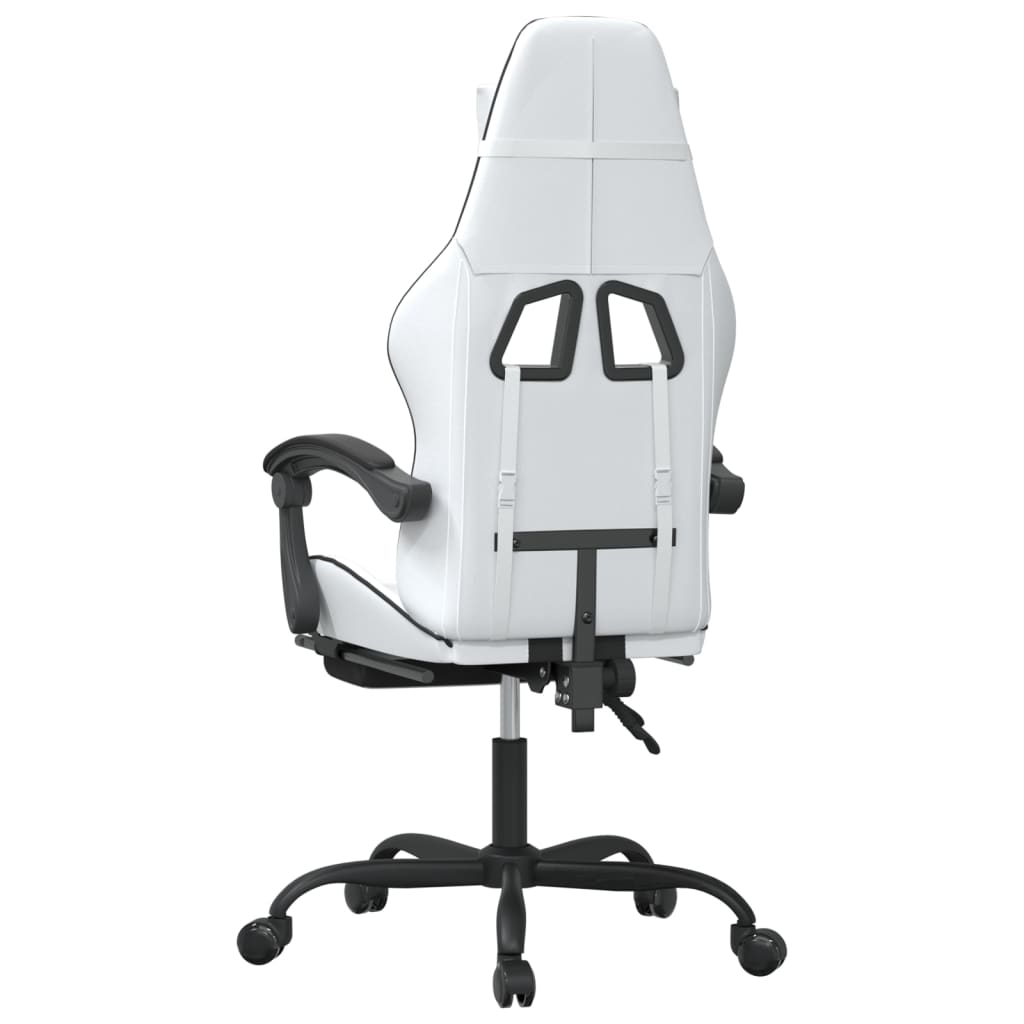 Swivel Gaming Chair with Footrest White&Black Faux Leather