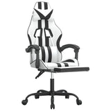 Swivel Gaming Chair with Footrest White&Black Faux Leather