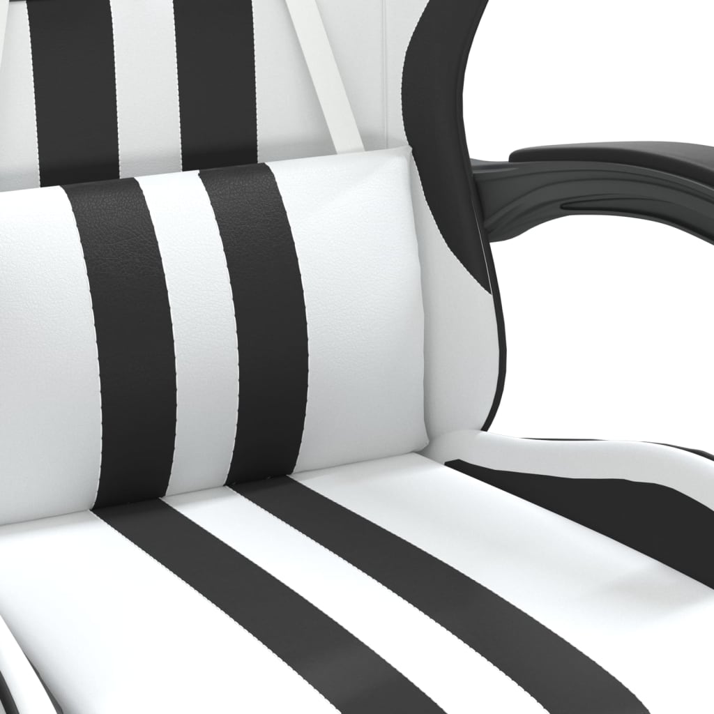 Swivel Gaming Chair with Footrest White&Black Faux Leather
