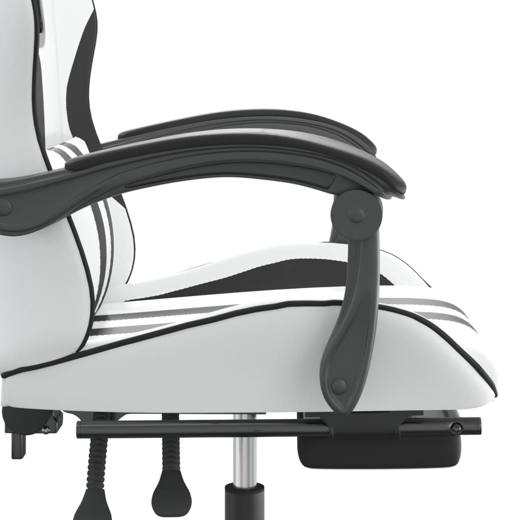 Swivel Gaming Chair with Footrest White&Black Faux Leather