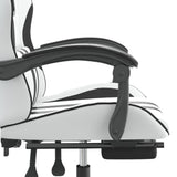 Swivel Gaming Chair with Footrest White&Black Faux Leather