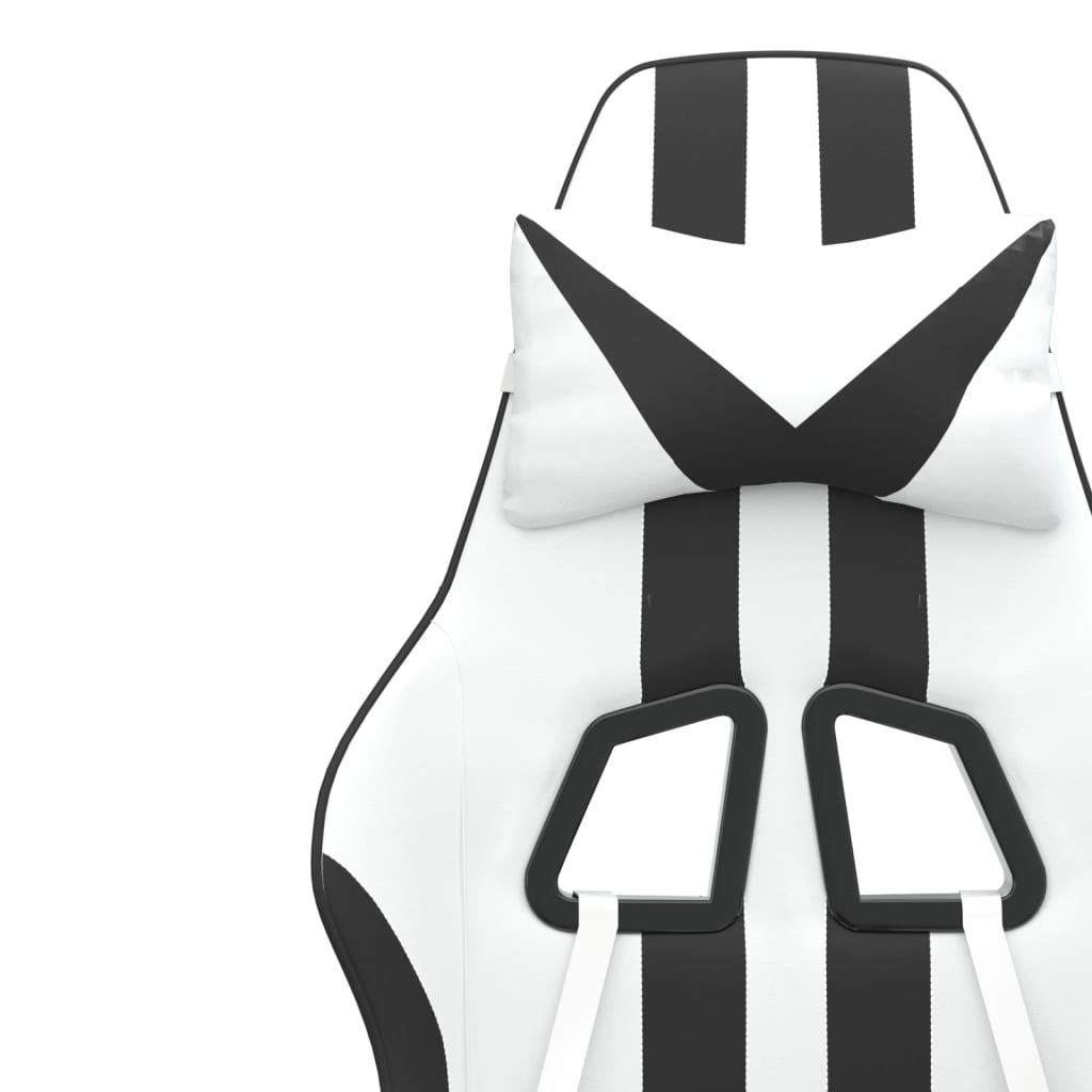 Swivel Gaming Chair with Footrest White&Black Faux Leather