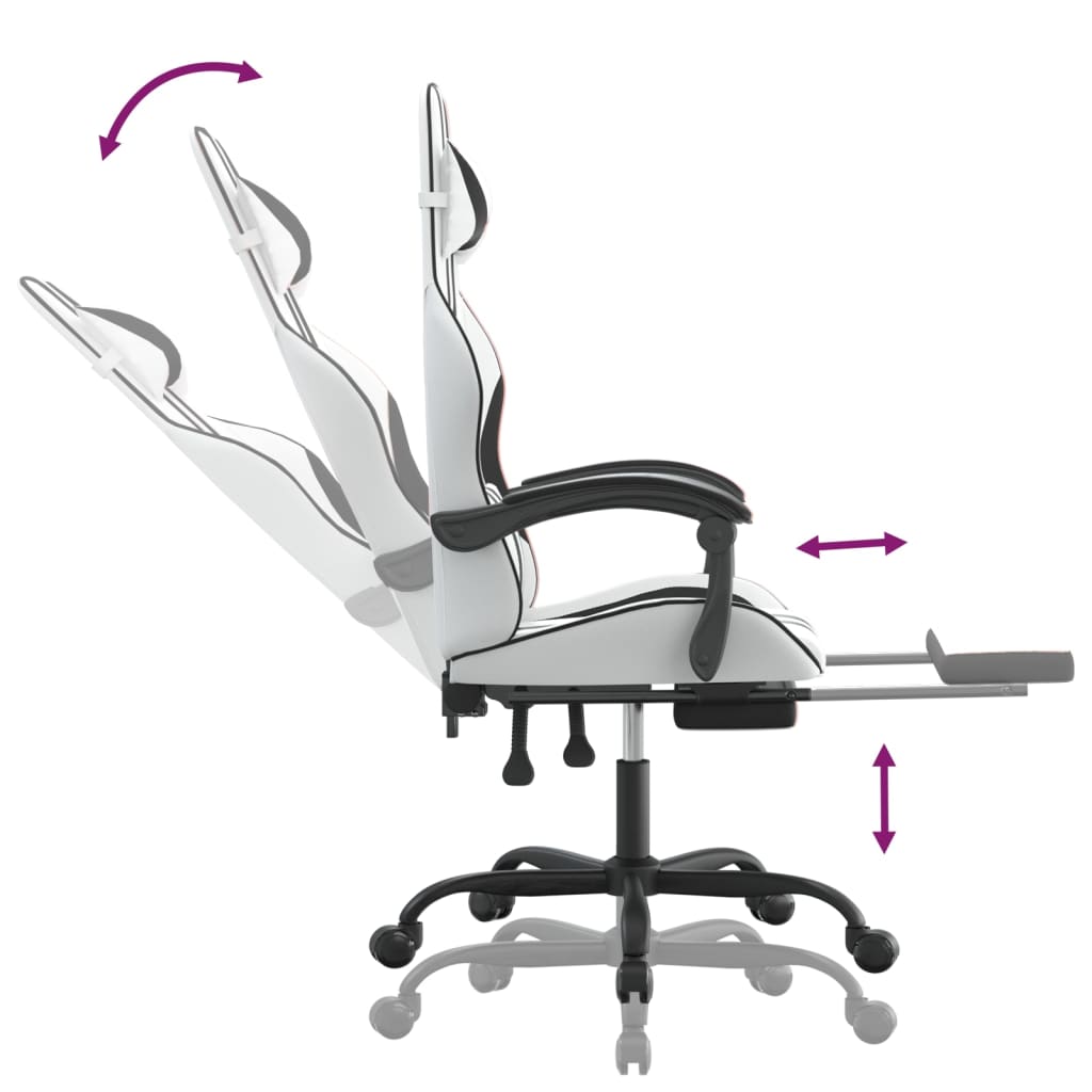 Swivel Gaming Chair with Footrest White&Black Faux Leather
