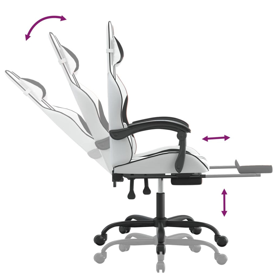 Swivel Gaming Chair with Footrest White&Black Faux Leather