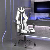 Swivel Gaming Chair with Footrest White&Black Faux Leather