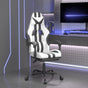 Swivel Gaming Chair with Footrest White&Black Faux Leather