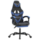 Swivel Gaming Chair with Footrest Black&Blue Faux Leather - Front View