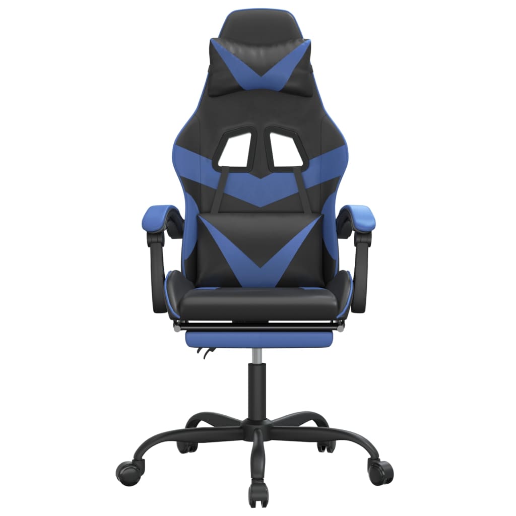 Swivel Gaming Chair with Footrest Black&Blue Faux Leather