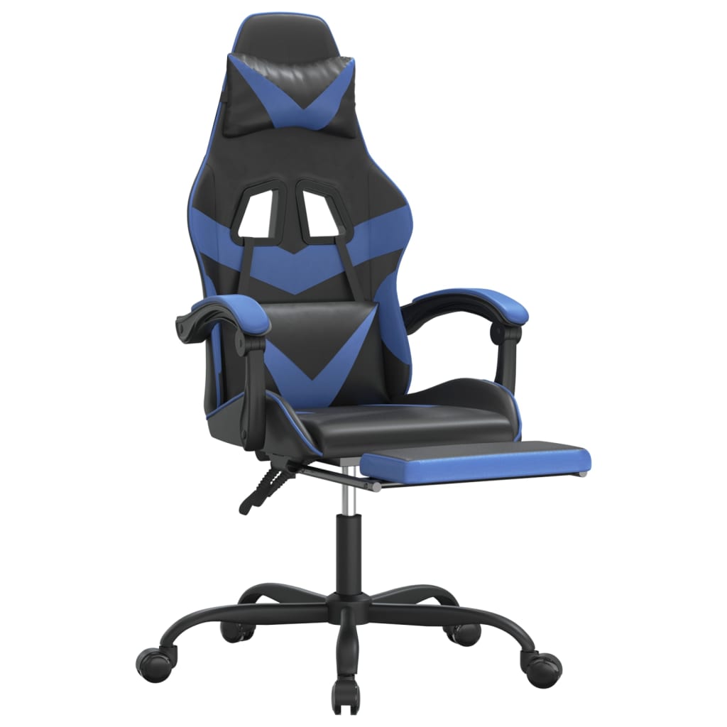 Swivel Gaming Chair with Footrest Black&Blue Faux Leather