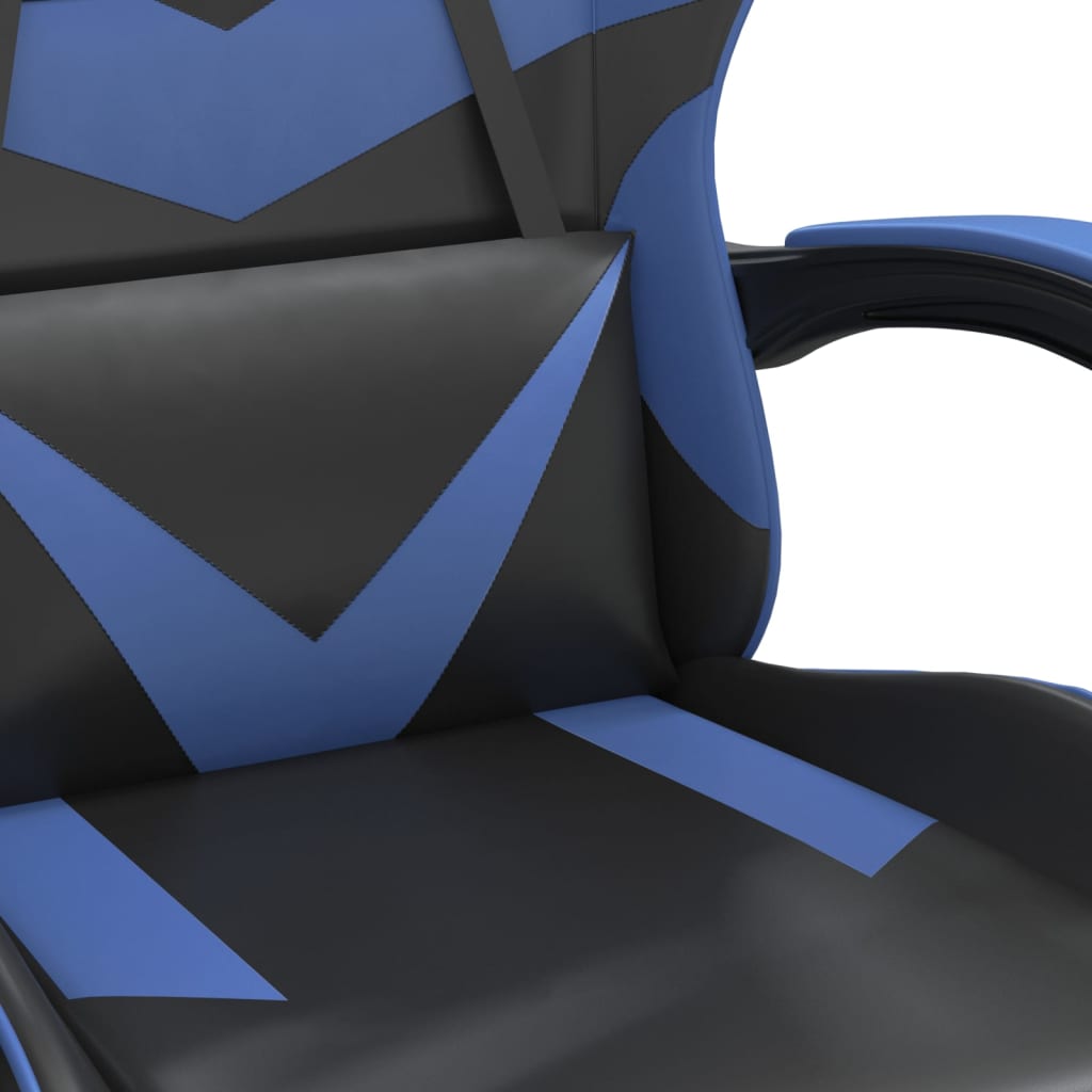 Swivel Gaming Chair with Footrest Black&Blue Faux Leather