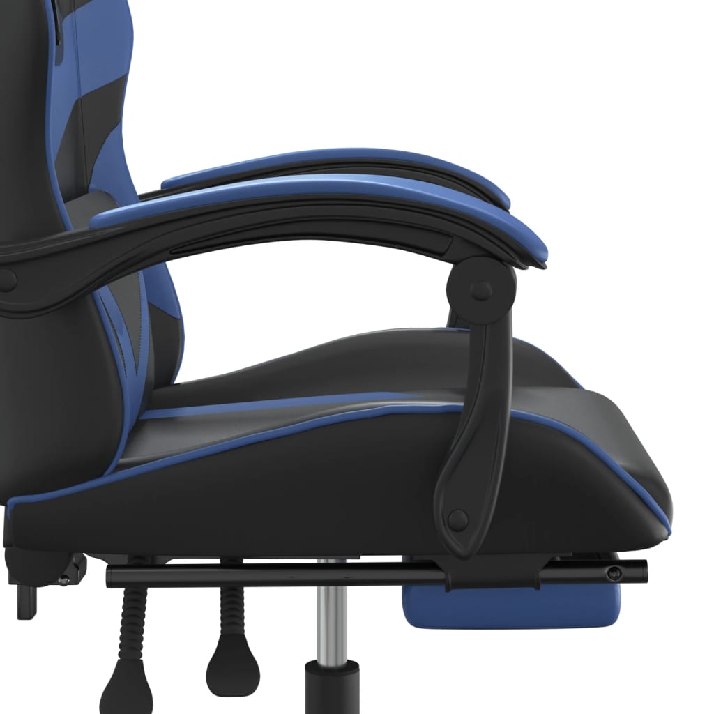 Swivel Gaming Chair with Footrest Black&Blue Faux Leather