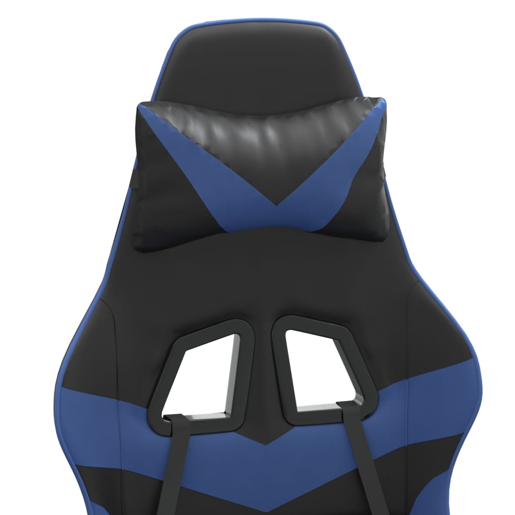 Swivel Gaming Chair with Footrest Black&Blue Faux Leather