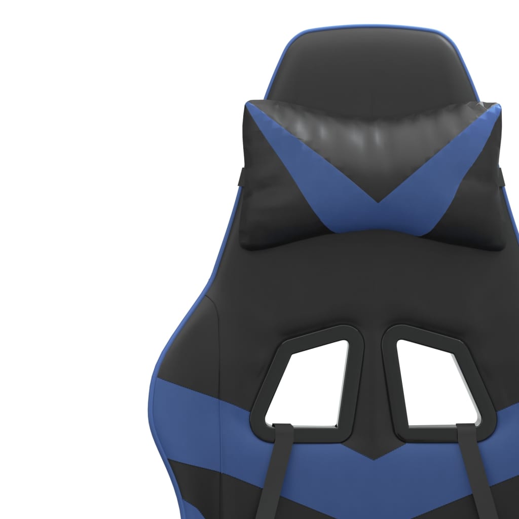 Swivel Gaming Chair with Footrest Black&Blue Faux Leather
