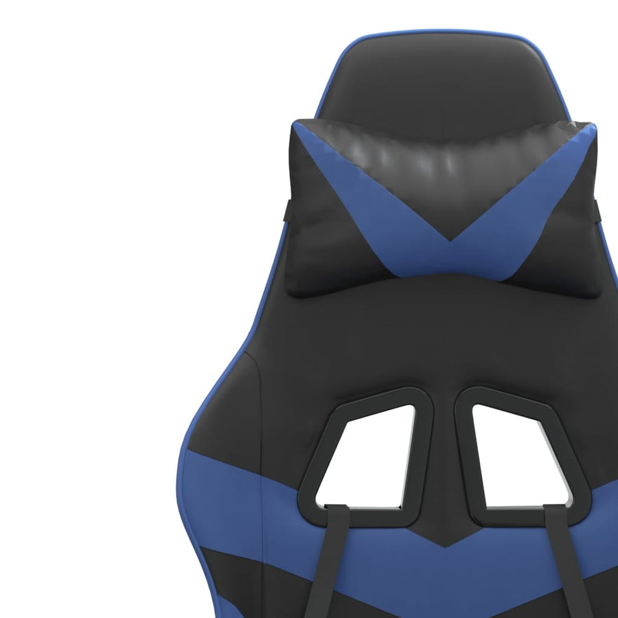 Swivel Gaming Chair with Footrest Black&Blue Faux Leather