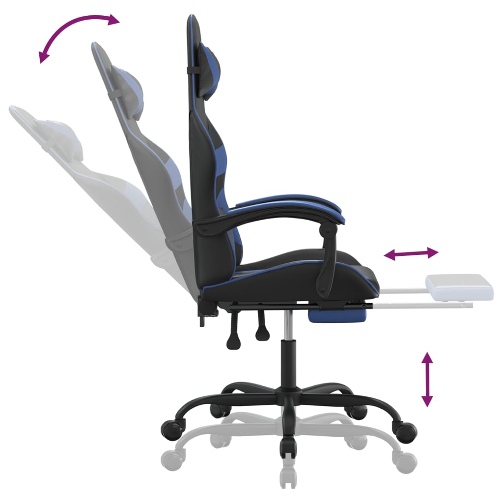 Swivel Gaming Chair with Footrest Black&Blue Faux Leather